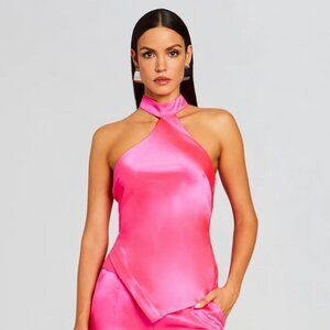 Retrofête Shelly Satin Halter Top Pink Paradise NWT Size Large
